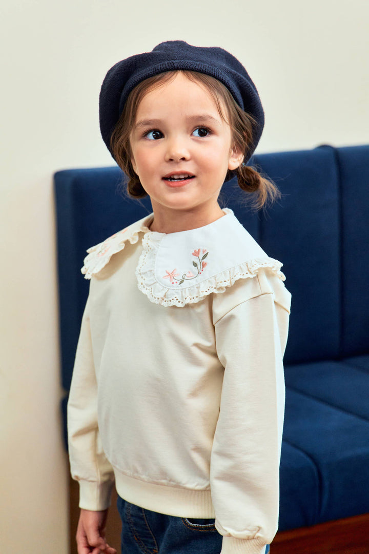 Chloe Embroidery Collared Sweatshirt - ToTo Heros l Premium Children's Clothing