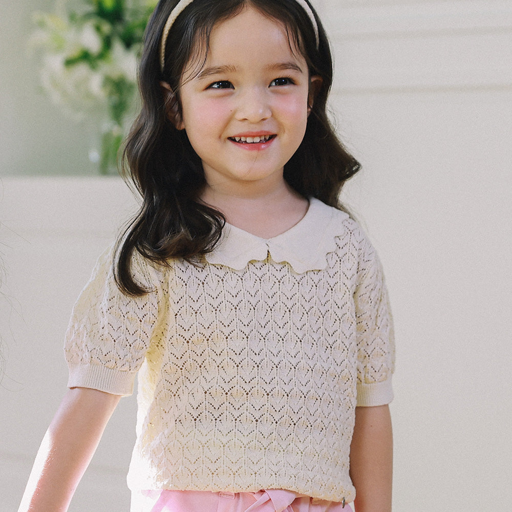 Ali Hollow Knit Short Sleeve Knit Top-T-Shirt - Kids-ToTo Heros-