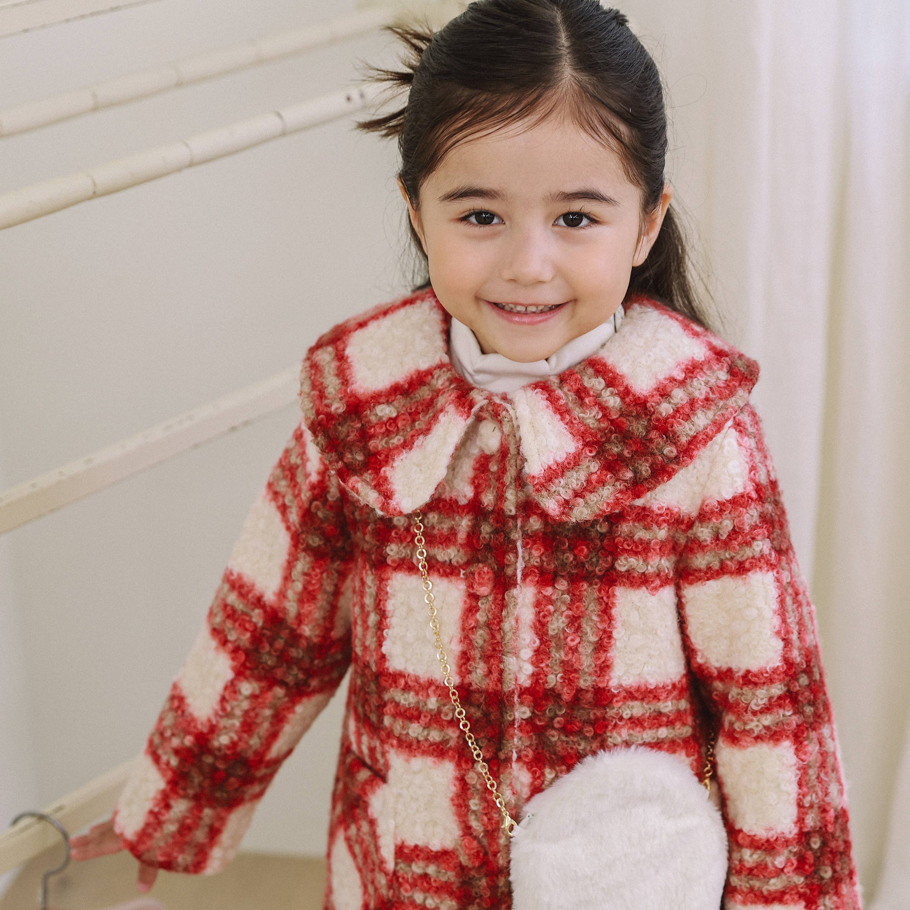 Amelia Checkered Coat with Mini Bag-Coat - Kids-ToTo Heros-ToTo Heros l Premium Children's Clothing