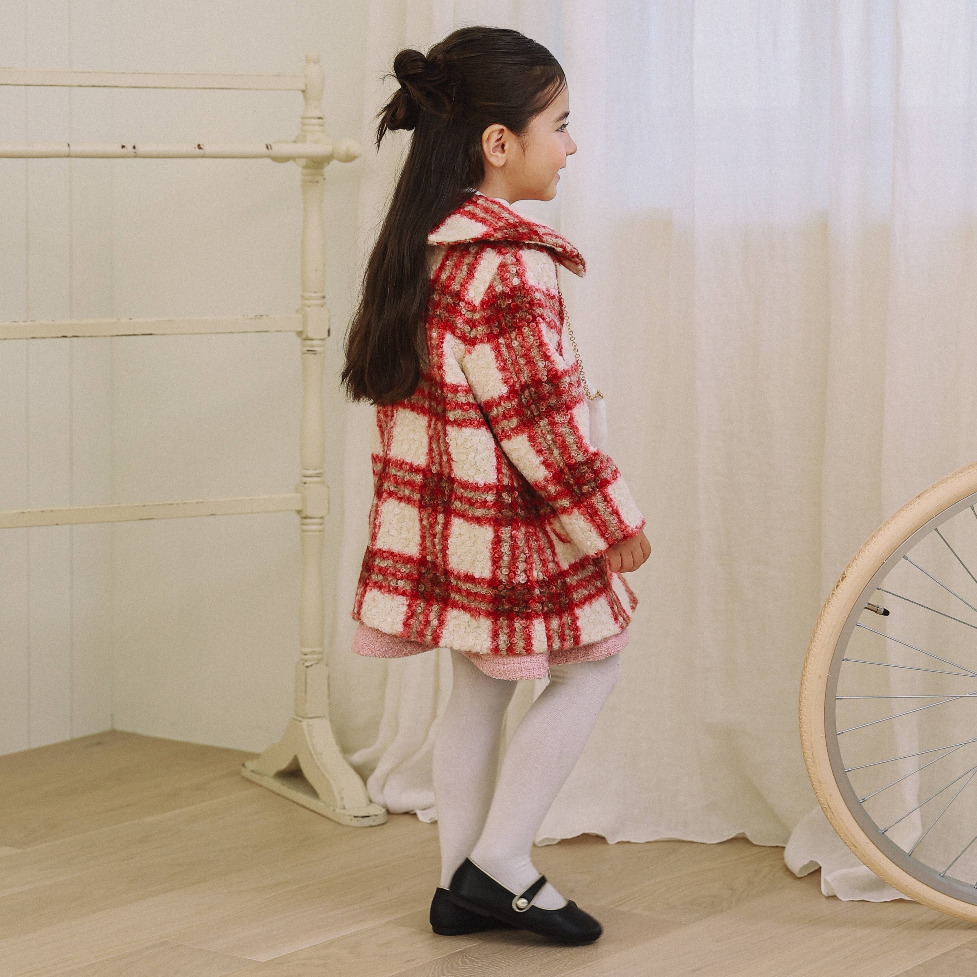 Amelia Checkered Coat with Mini Bag-Coat - Kids-ToTo Heros-ToTo Heros l Premium Children's Clothing