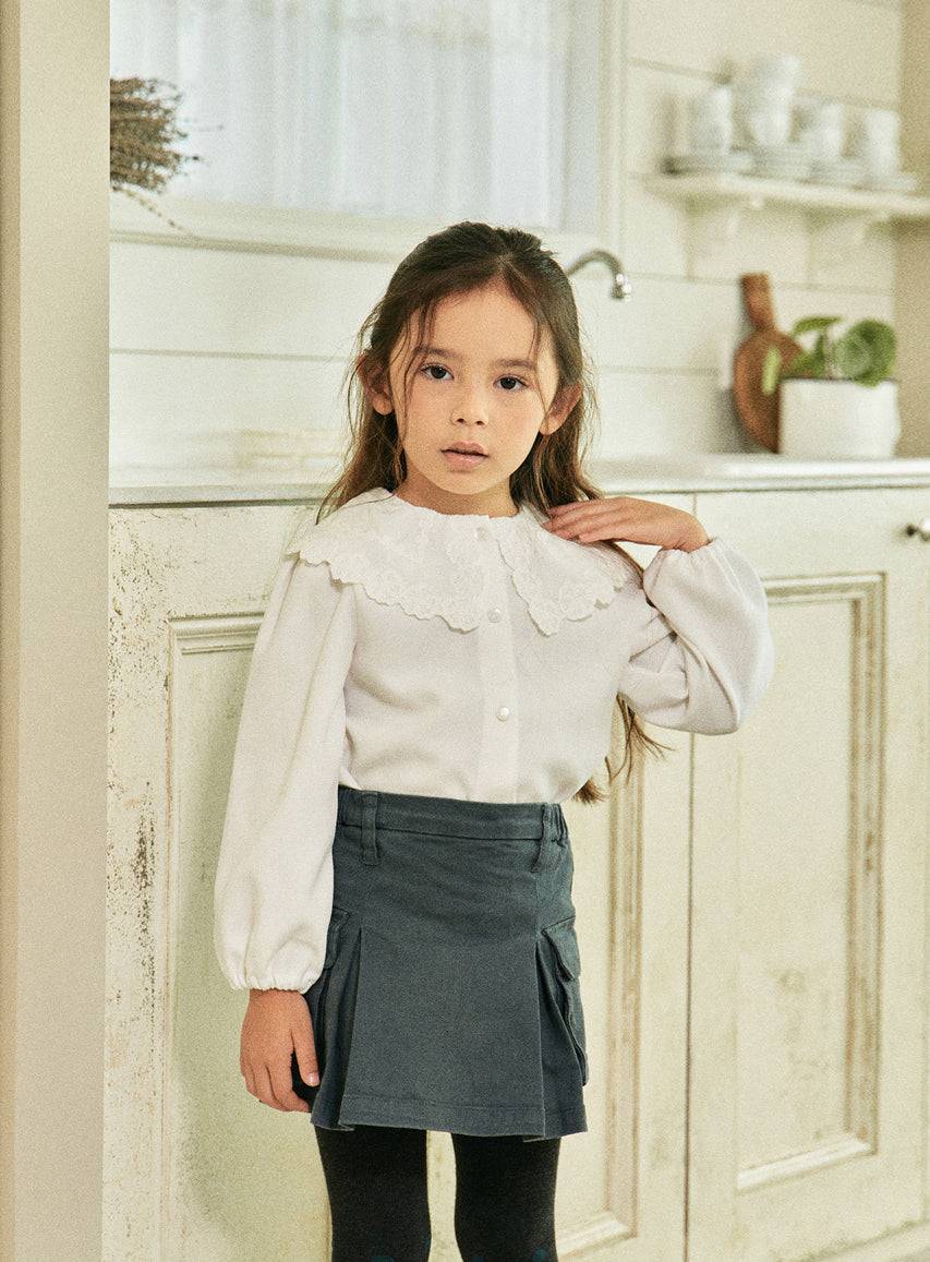 Angela Lace Collar Balloon Sleeve Blouse-Button Down Shirt - Kids-ToTo Heros-ToTo Heros l Premium Children&#x27;s Clothing