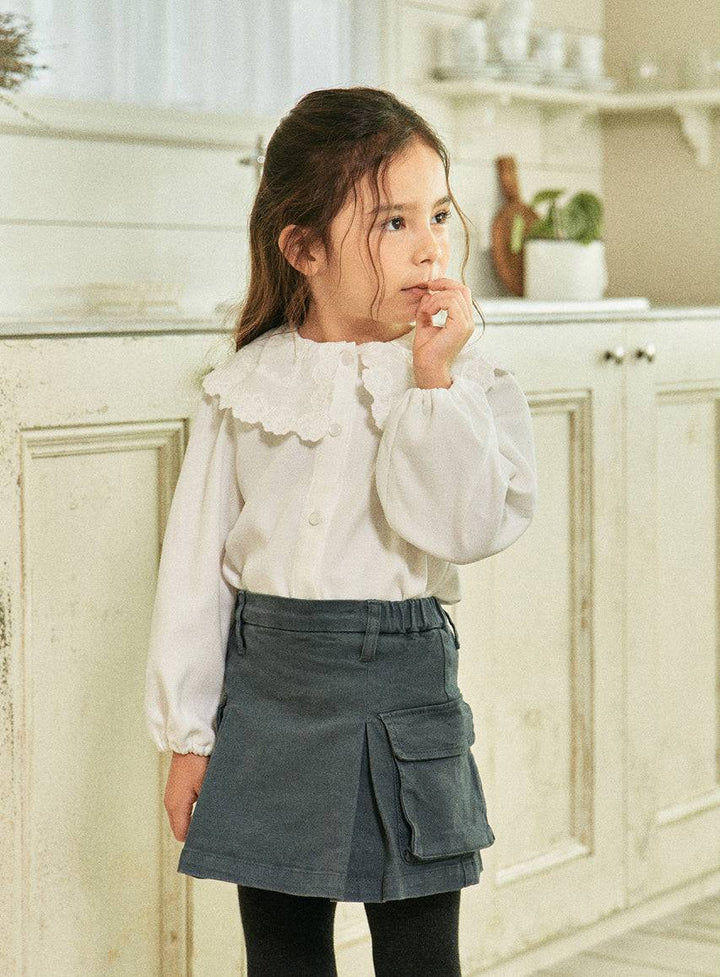 Angela Lace Collar Balloon Sleeve Blouse-Button Down Shirt - Kids-ToTo Heros-ToTo Heros l Premium Children&#x27;s Clothing