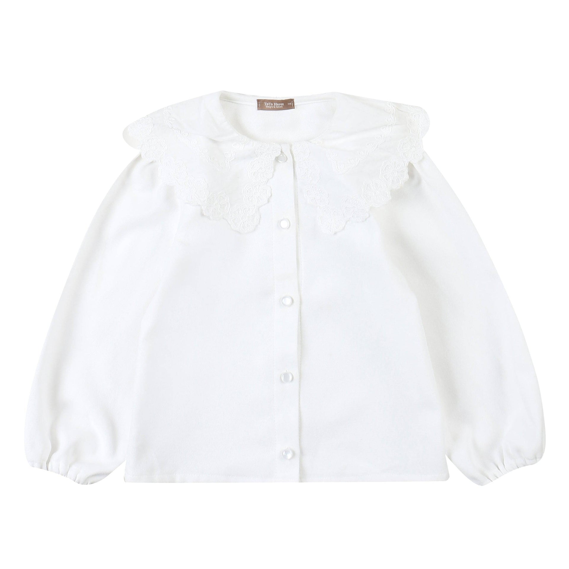 Angela Lace Collar Balloon Sleeve Blouse-Button Down Shirt - Kids-ToTo Heros-ToTo Heros l Premium Children&#x27;s Clothing