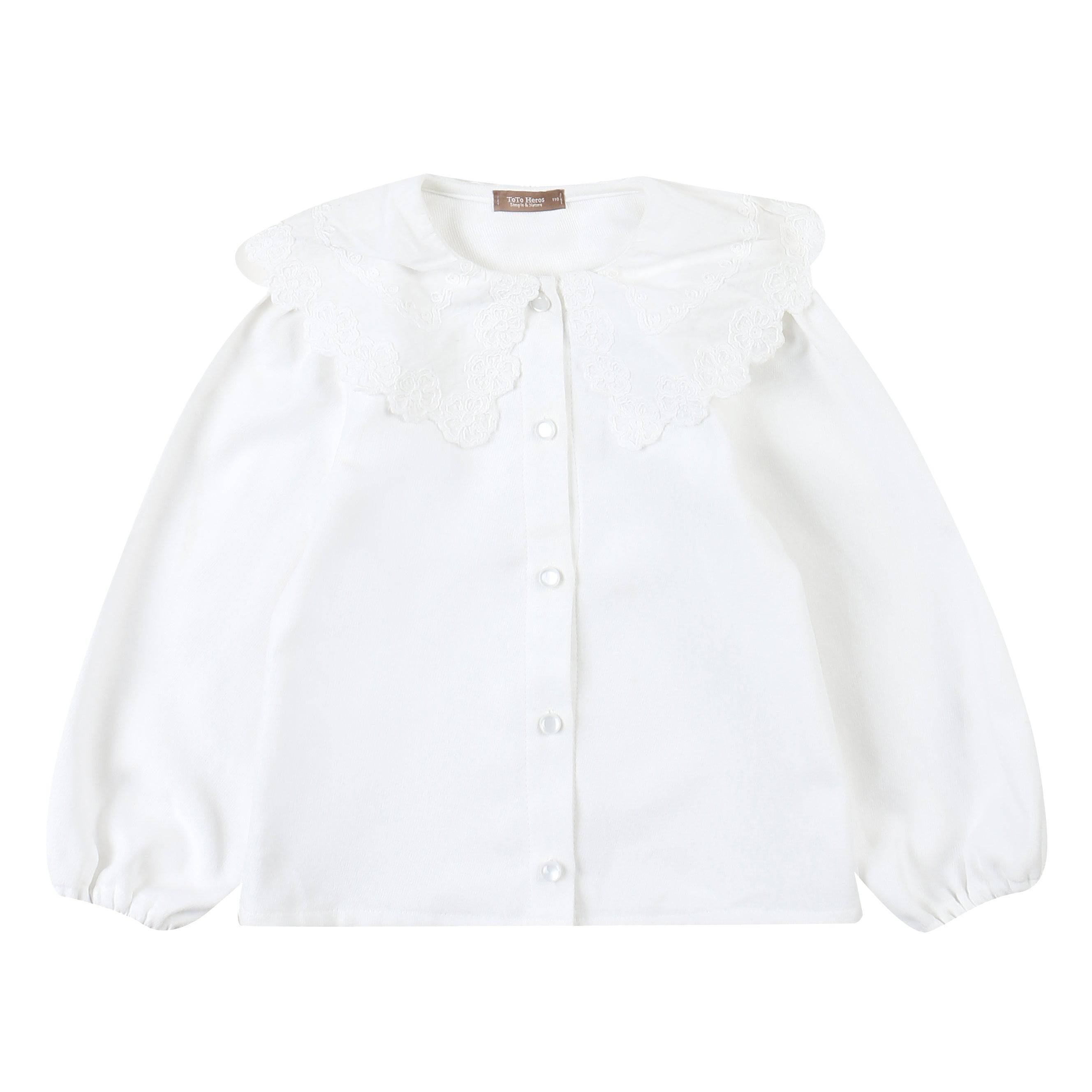 Angela Lace Collar Balloon Sleeve Blouse-Button Down Shirt - Kids-ToTo Heros-ToTo Heros l Premium Children&#x27;s Clothing