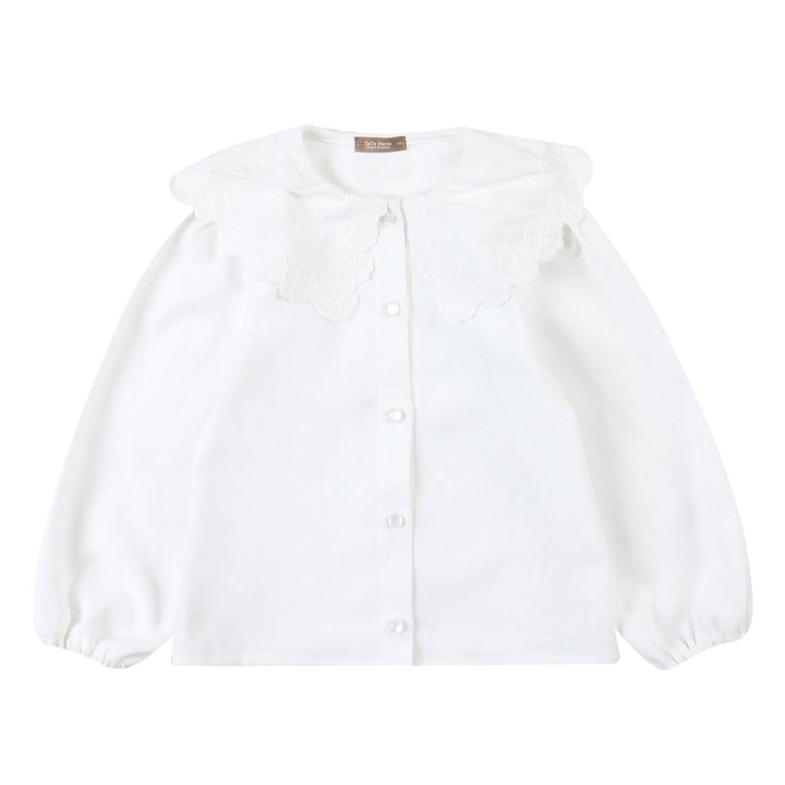 Angela Lace Collar Balloon Sleeve Blouse-Button Down Shirt - Kids-ToTo Heros-ToTo Heros l Premium Children&#x27;s Clothing