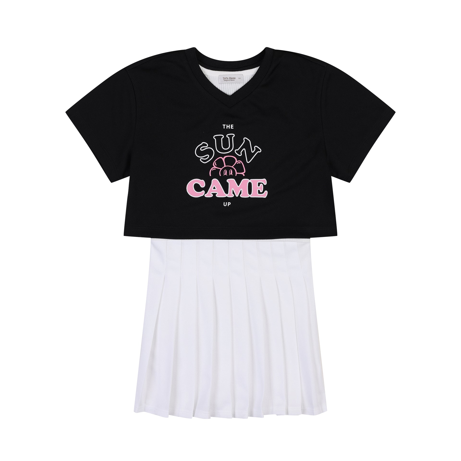 Aya Cropped Mesh T-Shirt & Pleated Tank Dress Set-Top & Skirt Set - Kids-ToTo Heros-