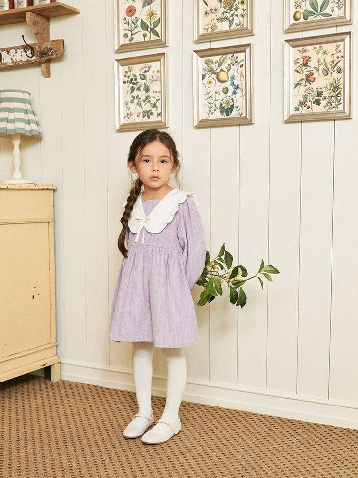 Baila Lilac Corduroy Dress with Wide Collar-Dress - Kids-ToTo Heros-ToTo Heros l Premium Children&#x27;s Clothing
