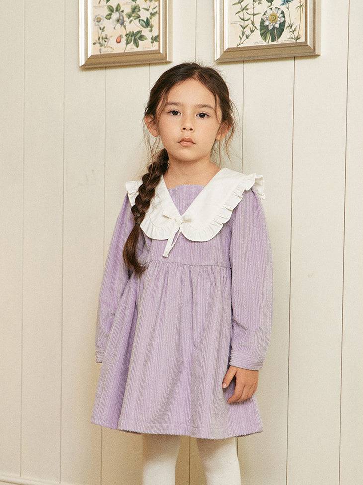 Baila Lilac Corduroy Dress with Wide Collar-Dress - Kids-ToTo Heros-ToTo Heros l Premium Children&#x27;s Clothing
