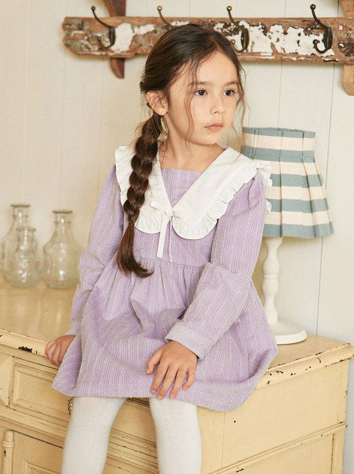 Baila Lilac Corduroy Dress with Wide Collar-Dress - Kids-ToTo Heros-ToTo Heros l Premium Children&#x27;s Clothing