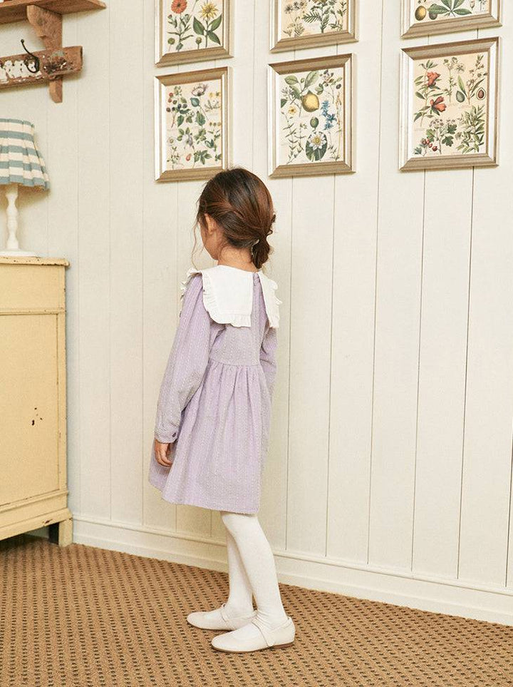 Baila Lilac Corduroy Dress with Wide Collar-Dress - Kids-ToTo Heros-ToTo Heros l Premium Children&#x27;s Clothing