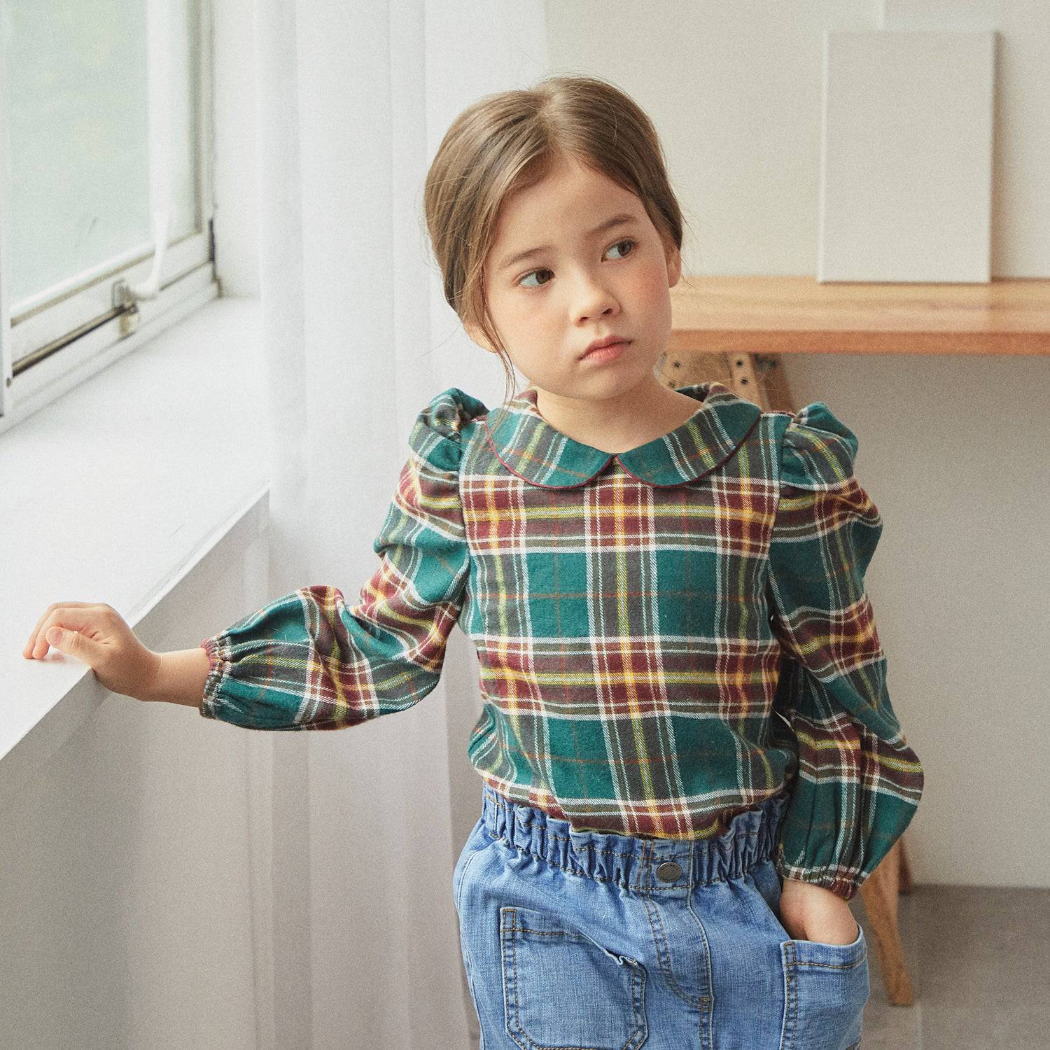 Bella Puff Shoulder Checkered Blouse-Button Down Shirt - Kids-ToTo Heros-ToTo Heros l Premium Children&#x27;s Clothing