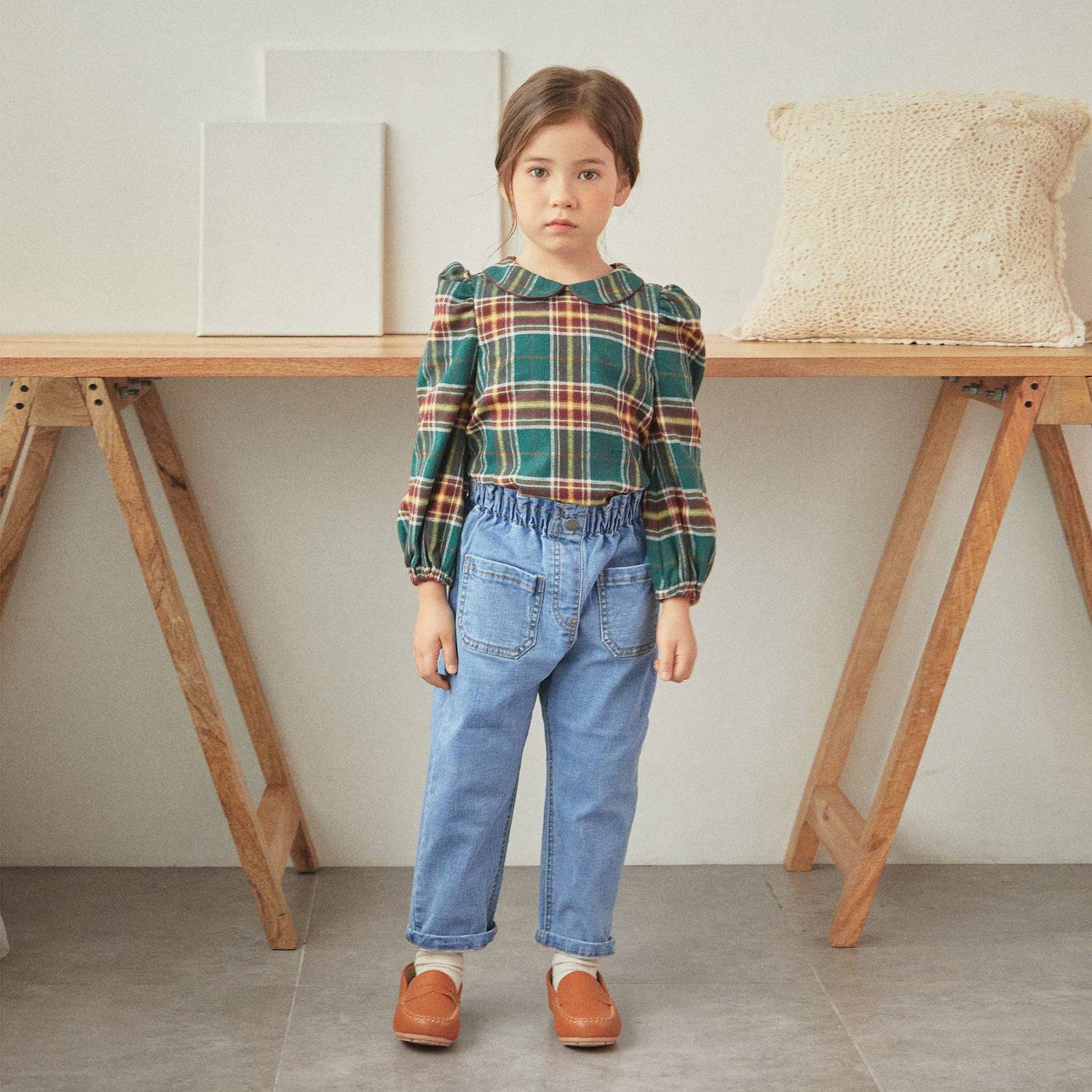 Bella Puff Shoulder Checkered Blouse-Button Down Shirt - Kids-ToTo Heros-ToTo Heros l Premium Children&#x27;s Clothing