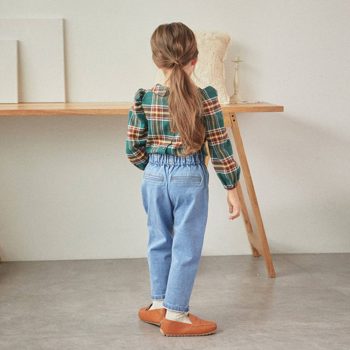 Bella Puff Shoulder Checkered Blouse-Button Down Shirt - Kids-ToTo Heros-ToTo Heros l Premium Children&#x27;s Clothing