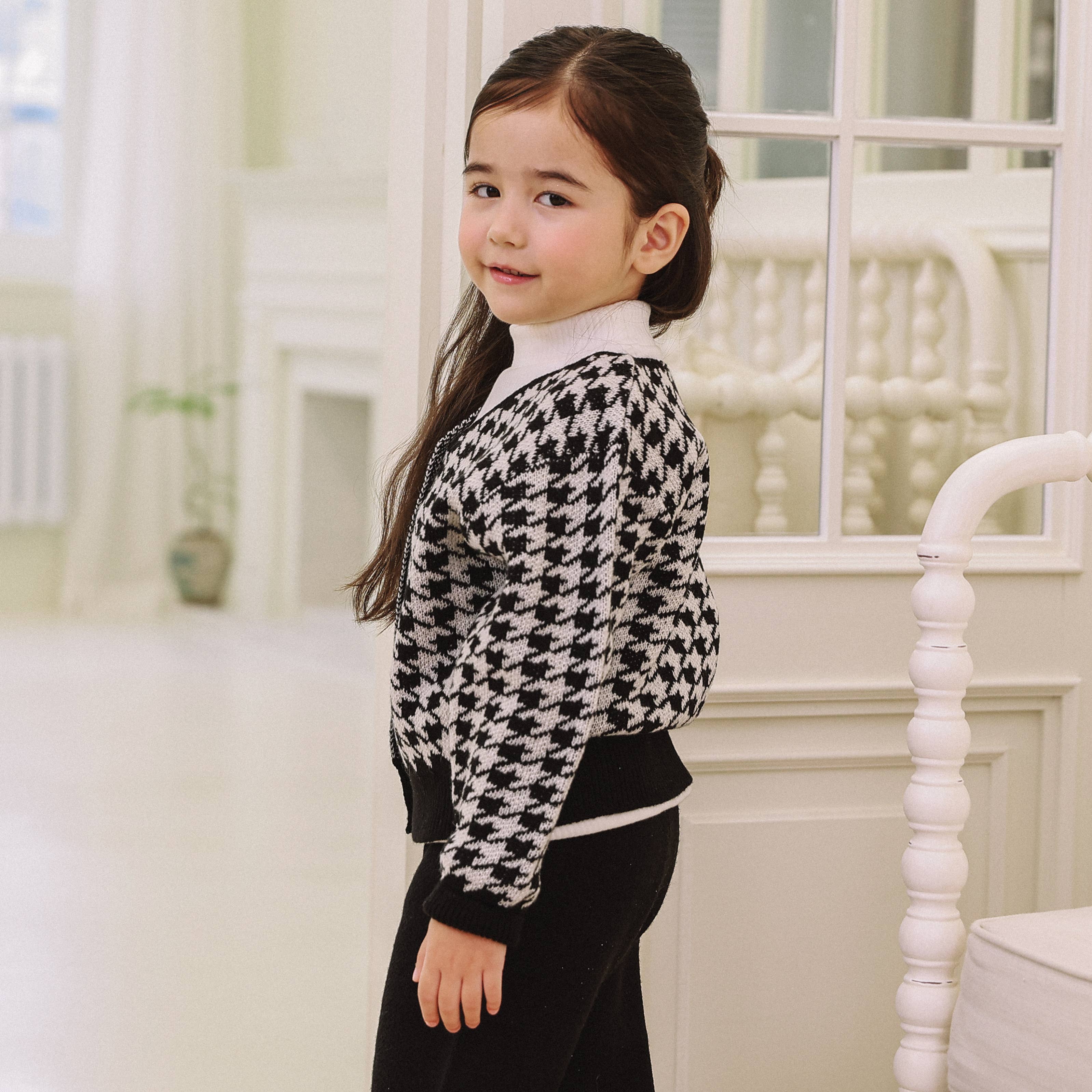 Brianna Houndstooth Wool Blend Knit Cardigan-Cardigan - Kids-ToTo Heros-ToTo Heros l Premium Children&#x27;s Clothing