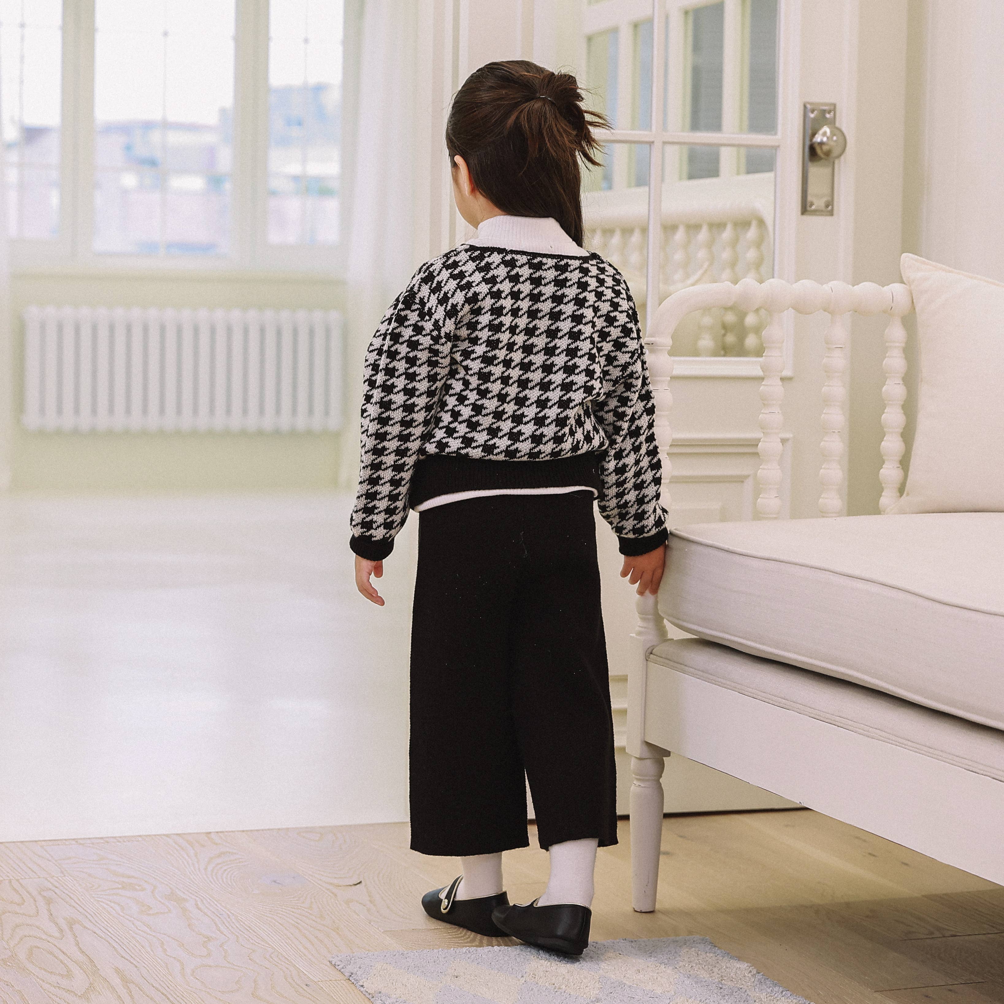 Brianna Houndstooth Wool Blend Knit Cardigan-Cardigan - Kids-ToTo Heros-ToTo Heros l Premium Children&#x27;s Clothing