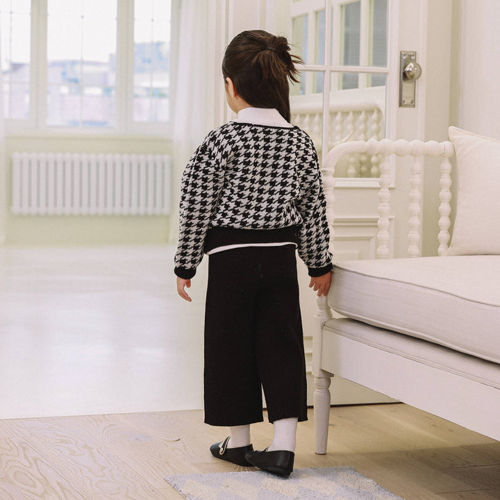 Brianna Houndstooth Wool Blend Knit Cardigan-Cardigan - Kids-ToTo Heros-ToTo Heros l Premium Children&#x27;s Clothing