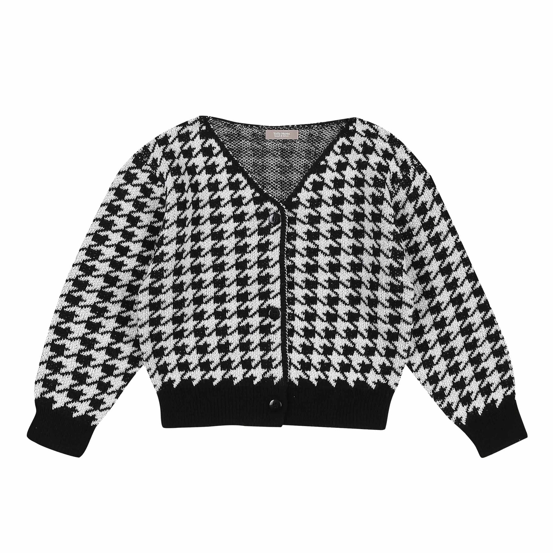Brianna Houndstooth Wool Blend Knit Cardigan-Cardigan - Kids-ToTo Heros-ToTo Heros l Premium Children&#x27;s Clothing