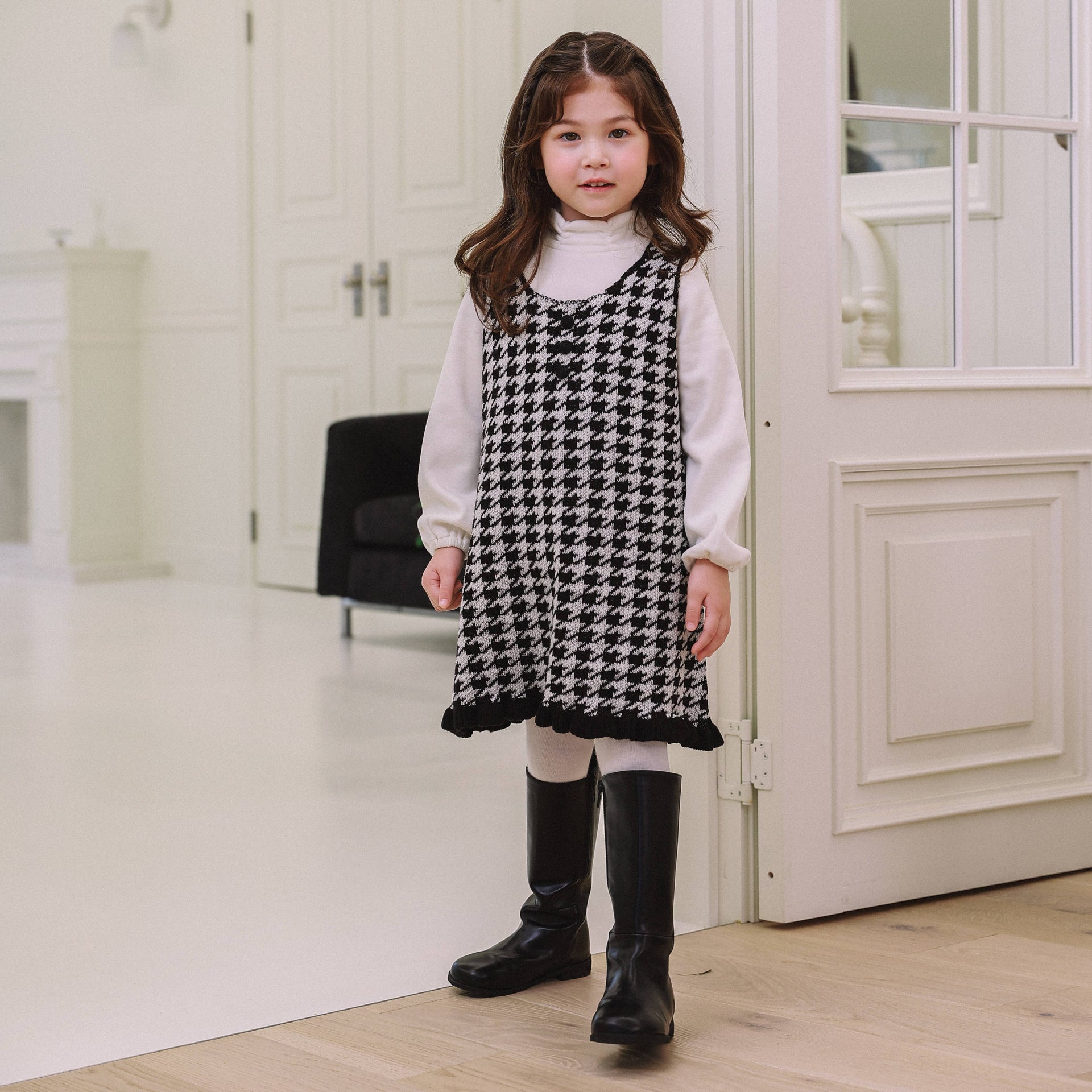 Brianna Houndstooth Wool Blend Knit Dress-Dress - Kids-ToTo Heros-ToTo Heros l Premium Children&#x27;s Clothing