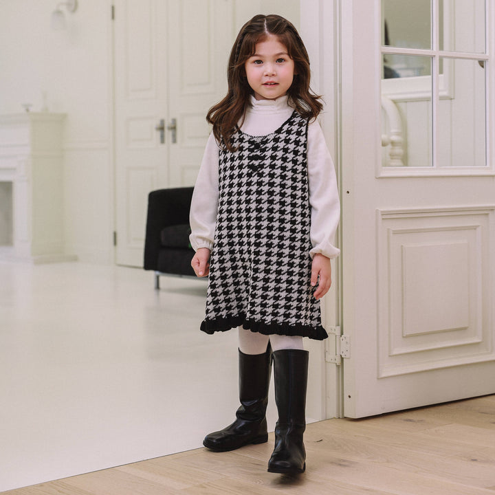 Brianna Houndstooth Wool Blend Knit Dress-Dress - Kids-ToTo Heros-ToTo Heros l Premium Children&#x27;s Clothing