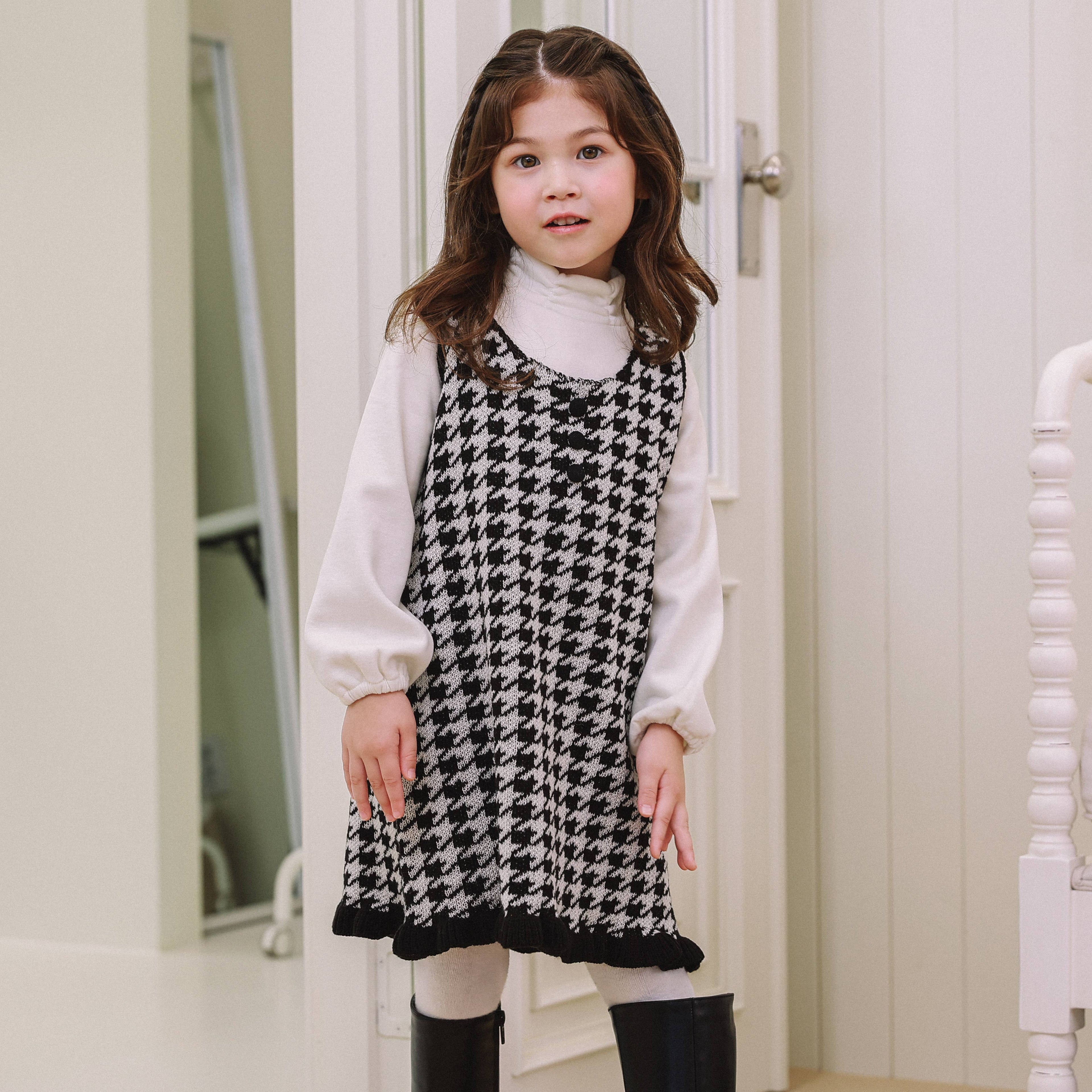 Brianna Houndstooth Wool Blend Knit Dress-Dress - Kids-ToTo Heros-ToTo Heros l Premium Children&#x27;s Clothing