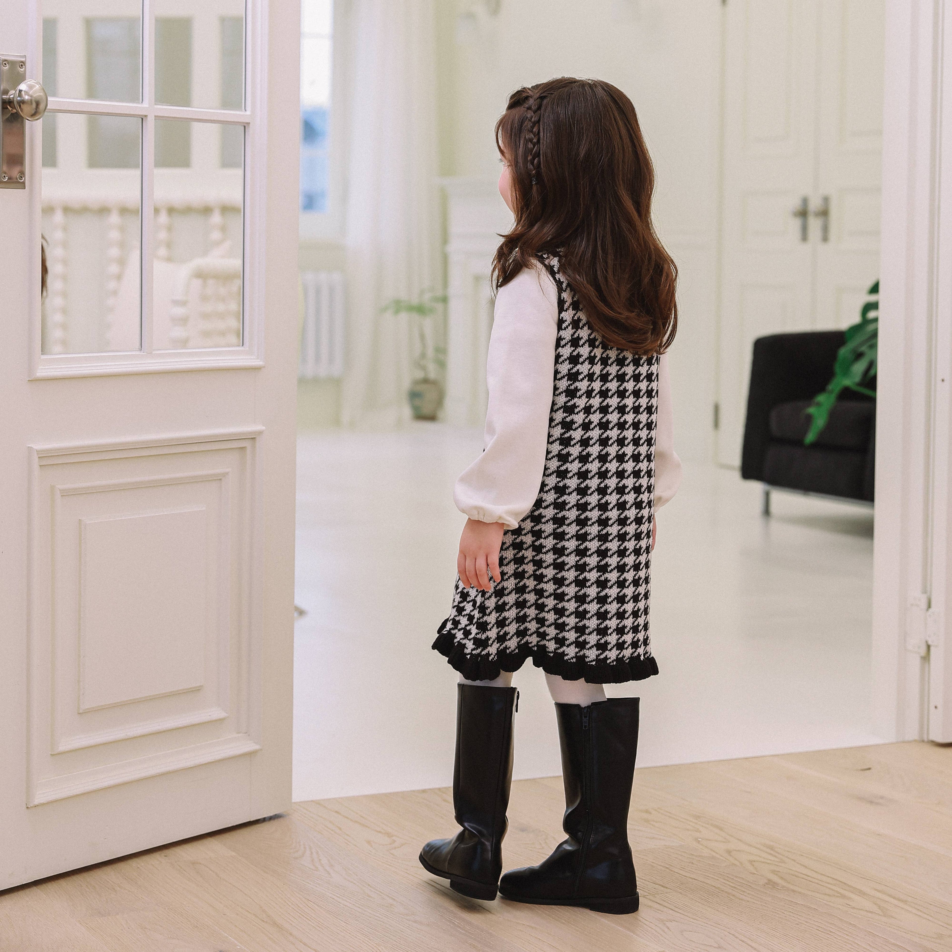 Brianna Houndstooth Wool Blend Knit Dress-Dress - Kids-ToTo Heros-ToTo Heros l Premium Children&#x27;s Clothing