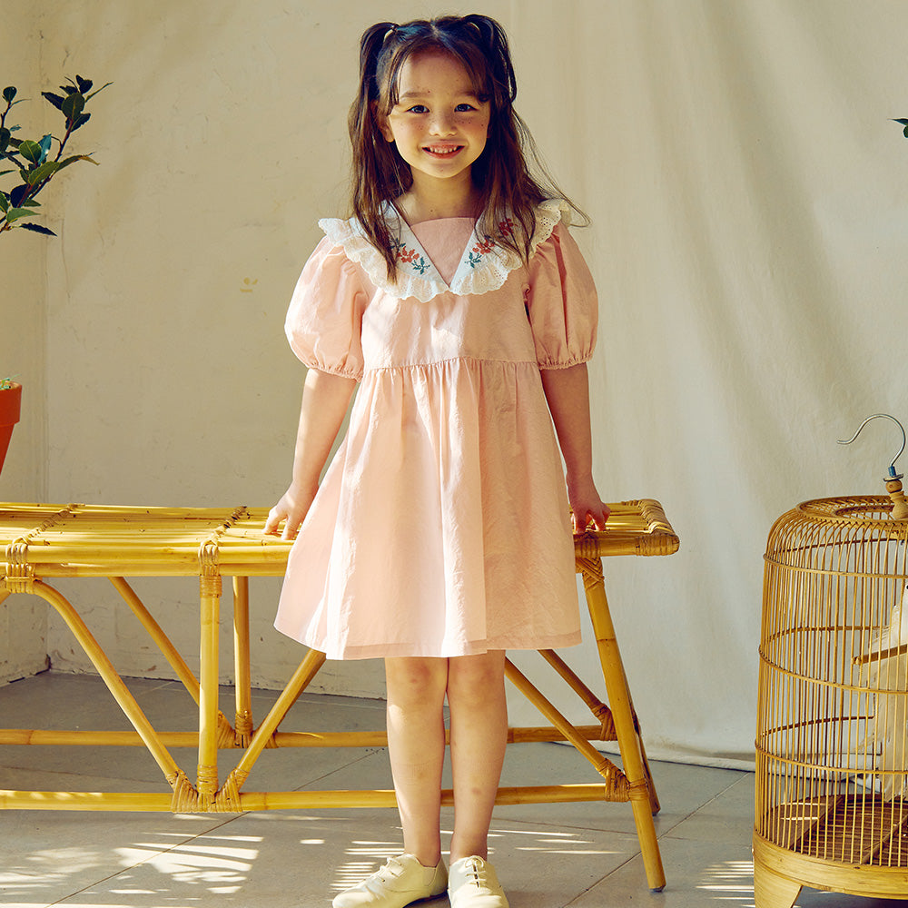 Carla Floral-Embroidery Collar Balloon-Sleeve Summer Dress-Dress - Kids-ToTo Heros-