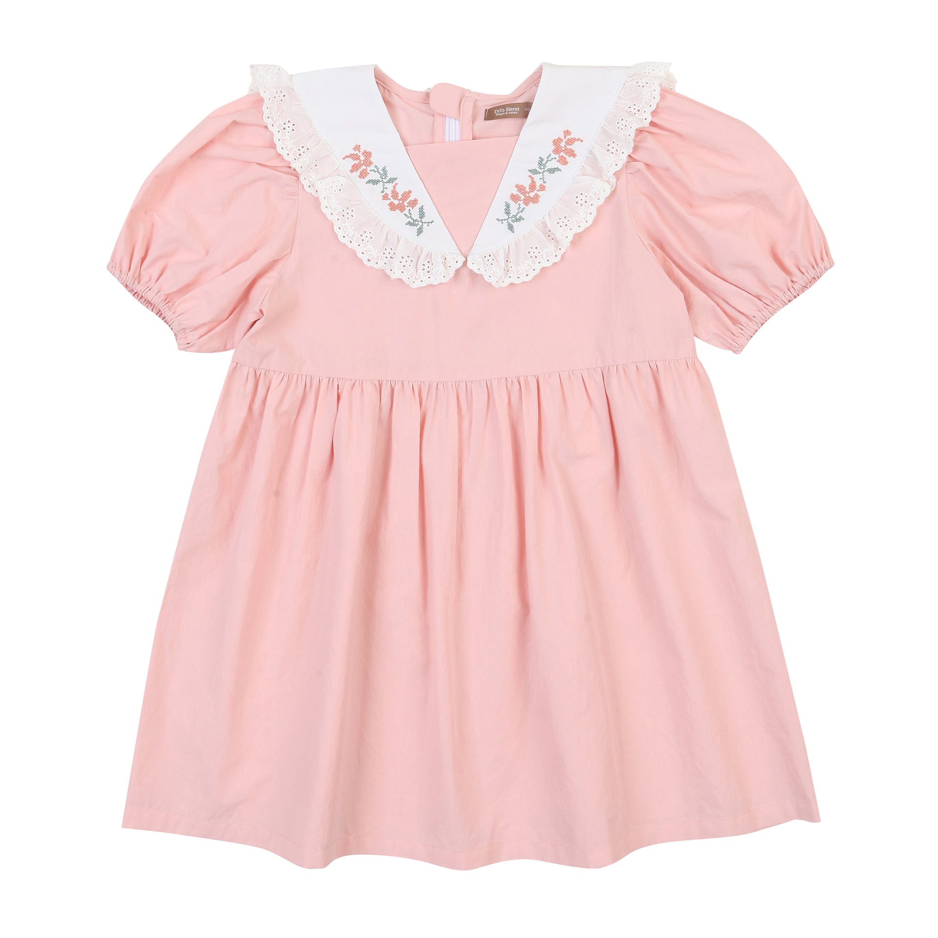 Carla Floral-Embroidery Collar Balloon-Sleeve Summer Dress-Dress - Kids-ToTo Heros-