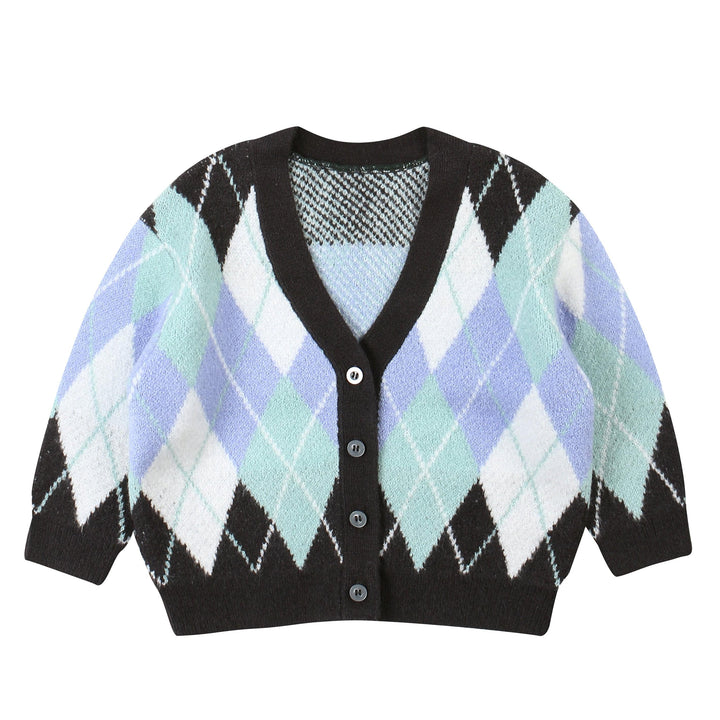 Coby Multi Color Argyle Pattern Knit Cardigan-Cardigan - Kids-ToTo Heros-ToTo Heros l Premium Children&#x27;s Clothing