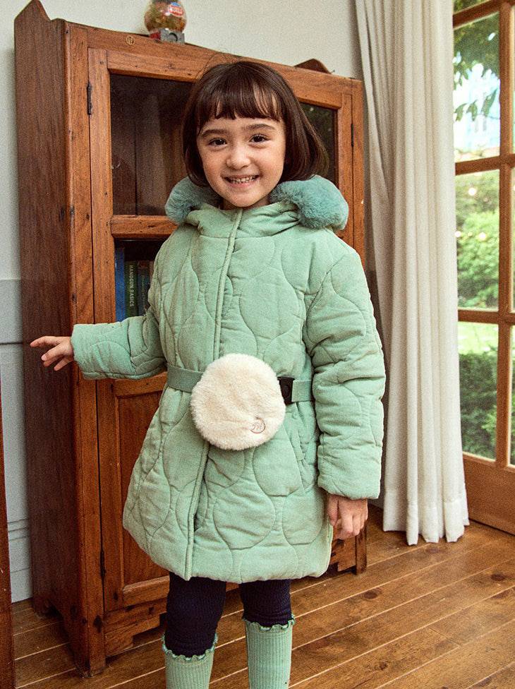 Corduroy Quilted Puffer Jacket with Belted Mini Bag-Puffer Jacket - Kids-ToTo Heros-ToTo Heros l Premium Children's Clothing