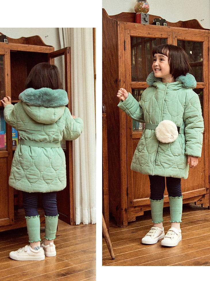 Corduroy Quilted Puffer Jacket with Belted Mini Bag-Puffer Jacket - Kids-ToTo Heros-ToTo Heros l Premium Children's Clothing