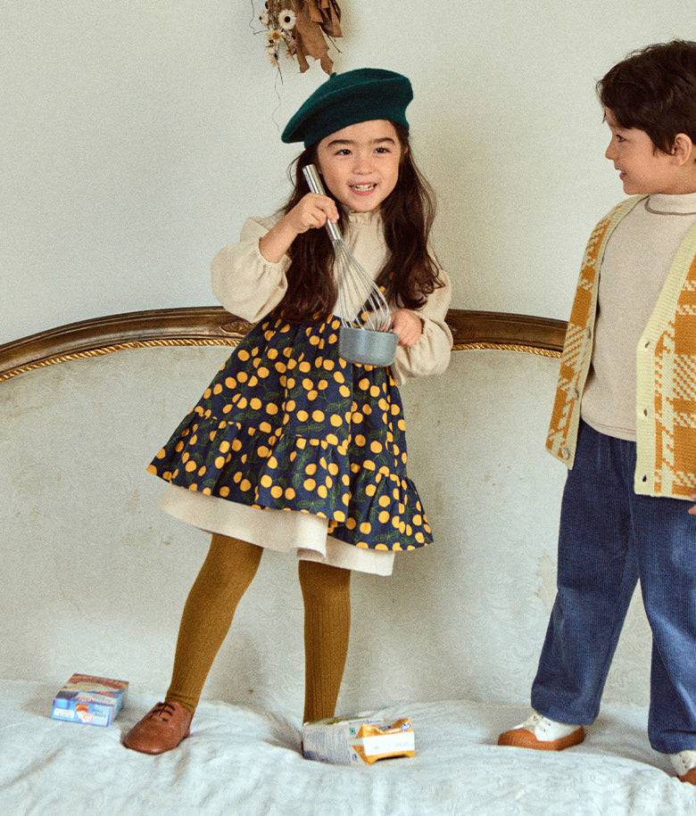 Dorothy Ruffled Neck Dress & Suspender Skirt Set - Beige-Dress - Kids-ToTo Heros-ToTo Heros l Premium Children&#x27;s Clothing
