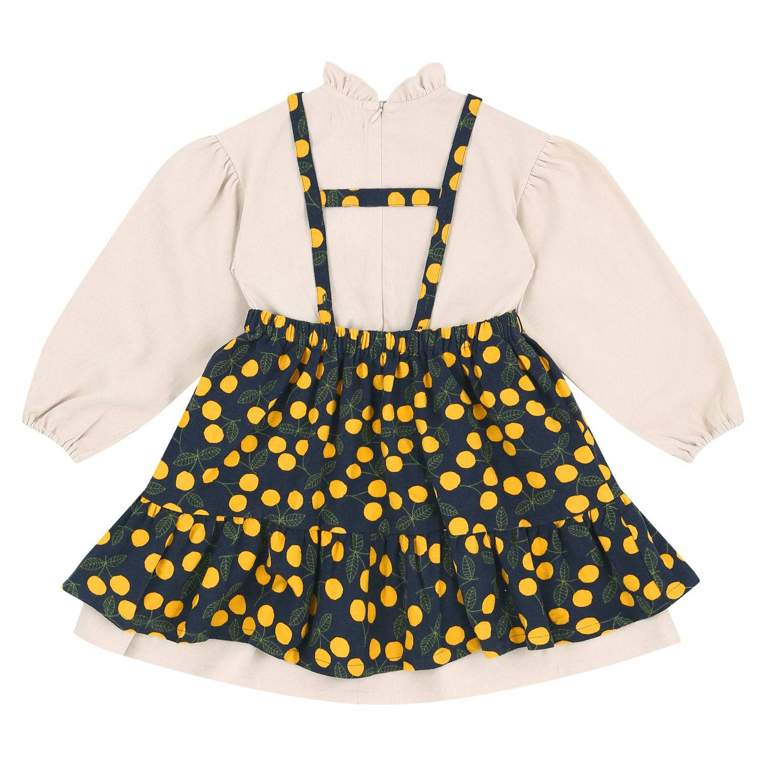 Dorothy Ruffled Neck Dress & Suspender Skirt Set - Beige-Dress - Kids-ToTo Heros-ToTo Heros l Premium Children&#x27;s Clothing