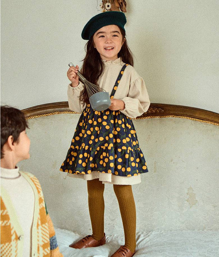 Dorothy Ruffled Neck Dress & Suspender Skirt Set - Beige-Dress - Kids-ToTo Heros-ToTo Heros l Premium Children&#x27;s Clothing