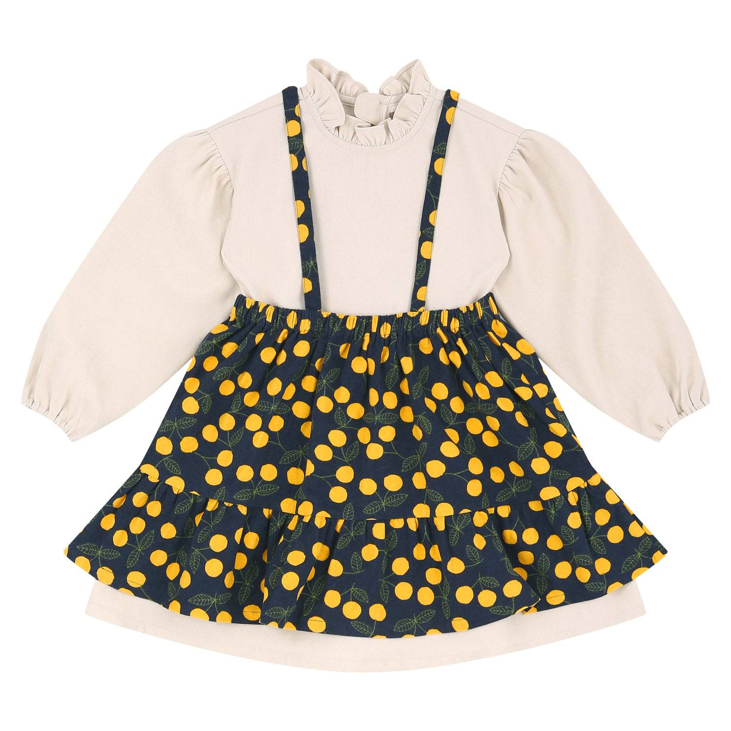 Dorothy Ruffled Neck Dress & Suspender Skirt Set - Beige-Dress - Kids-ToTo Heros-ToTo Heros l Premium Children&#x27;s Clothing