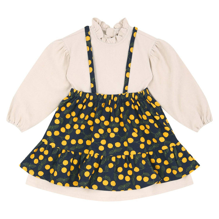 Dorothy Ruffled Neck Dress & Suspender Skirt Set - Beige-Dress - Kids-ToTo Heros-ToTo Heros l Premium Children&#x27;s Clothing