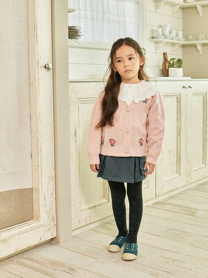 Elena Pink Diamond Knit Floral Cardigan-Cardigan - Kids-ToTo Heros-ToTo Heros l Premium Children&#x27;s Clothing