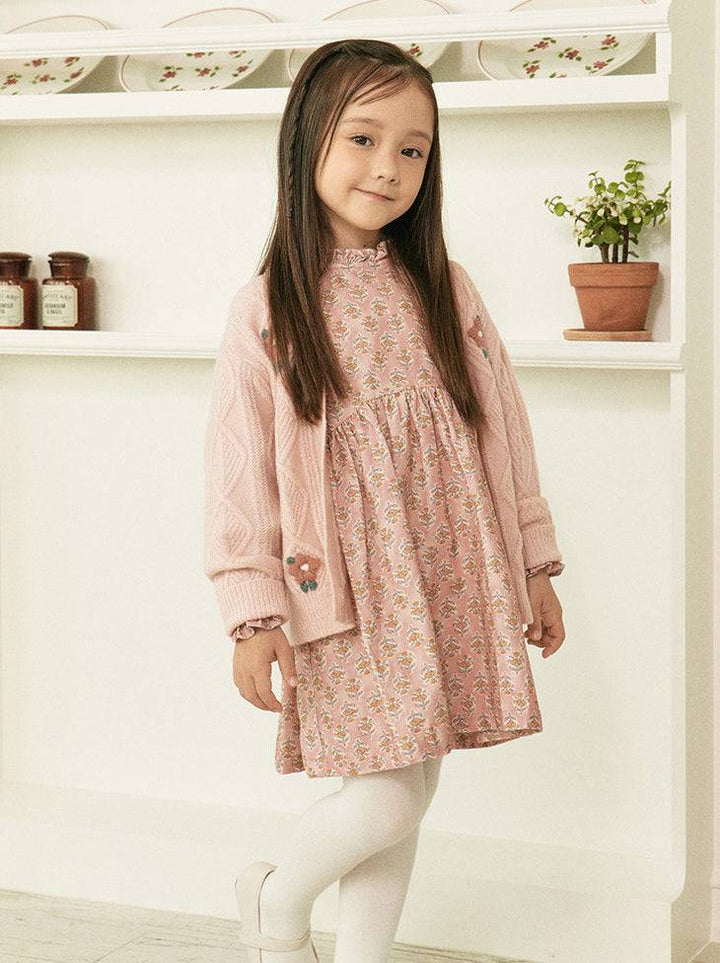 Elena Pink Diamond Knit Floral Cardigan-Cardigan - Kids-ToTo Heros-ToTo Heros l Premium Children&#x27;s Clothing