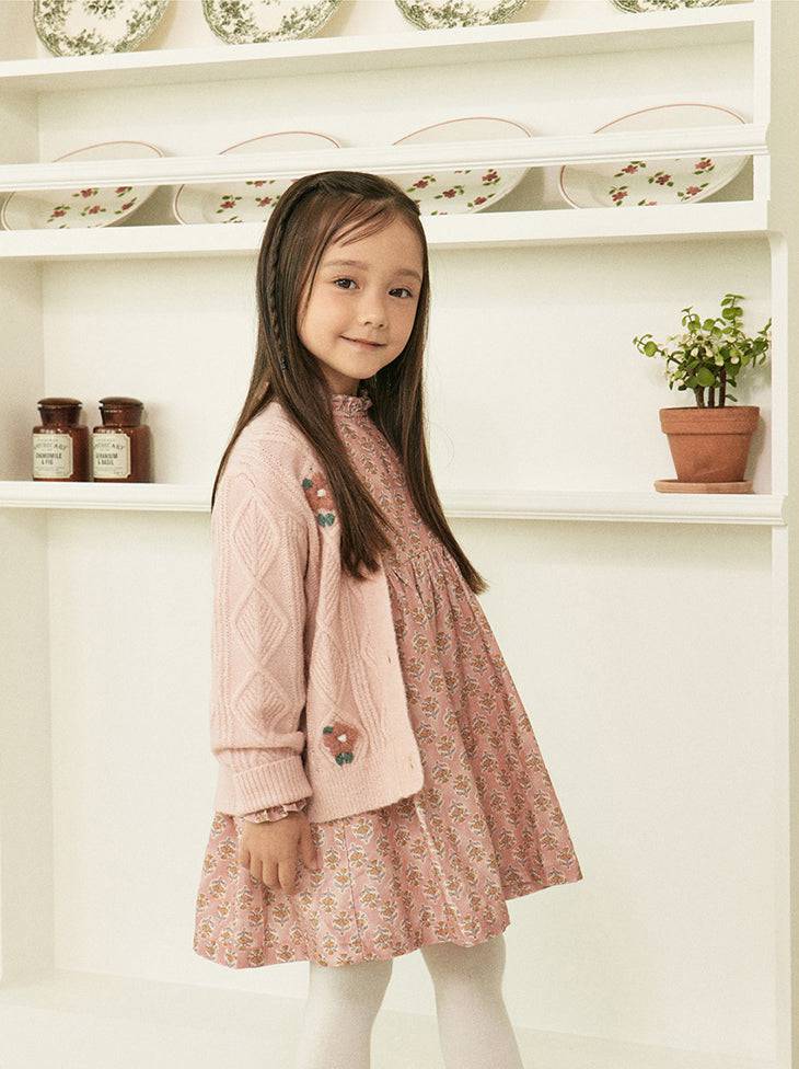 Elena Pink Diamond Knit Floral Cardigan-Cardigan - Kids-ToTo Heros-ToTo Heros l Premium Children&#x27;s Clothing