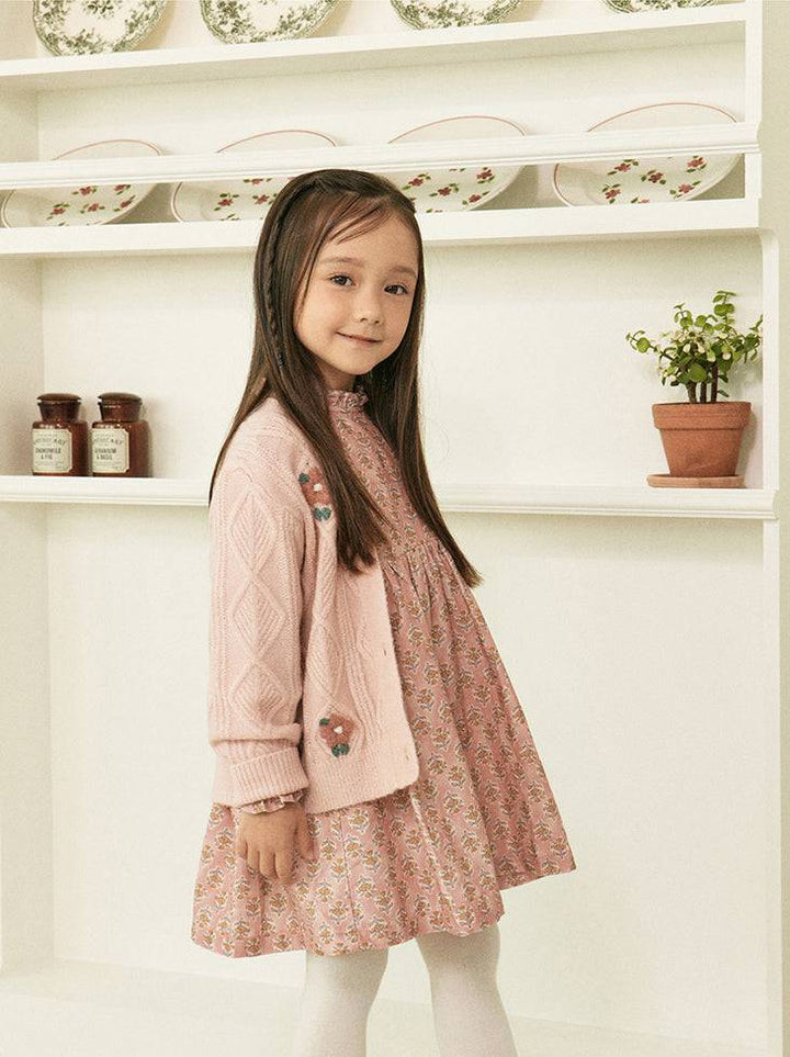 Elena Pink Diamond Knit Floral Cardigan-Cardigan - Kids-ToTo Heros-ToTo Heros l Premium Children&#x27;s Clothing