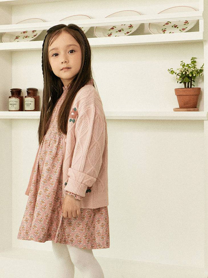 Elena Pink Diamond Knit Floral Cardigan-Cardigan - Kids-ToTo Heros-ToTo Heros l Premium Children&#x27;s Clothing