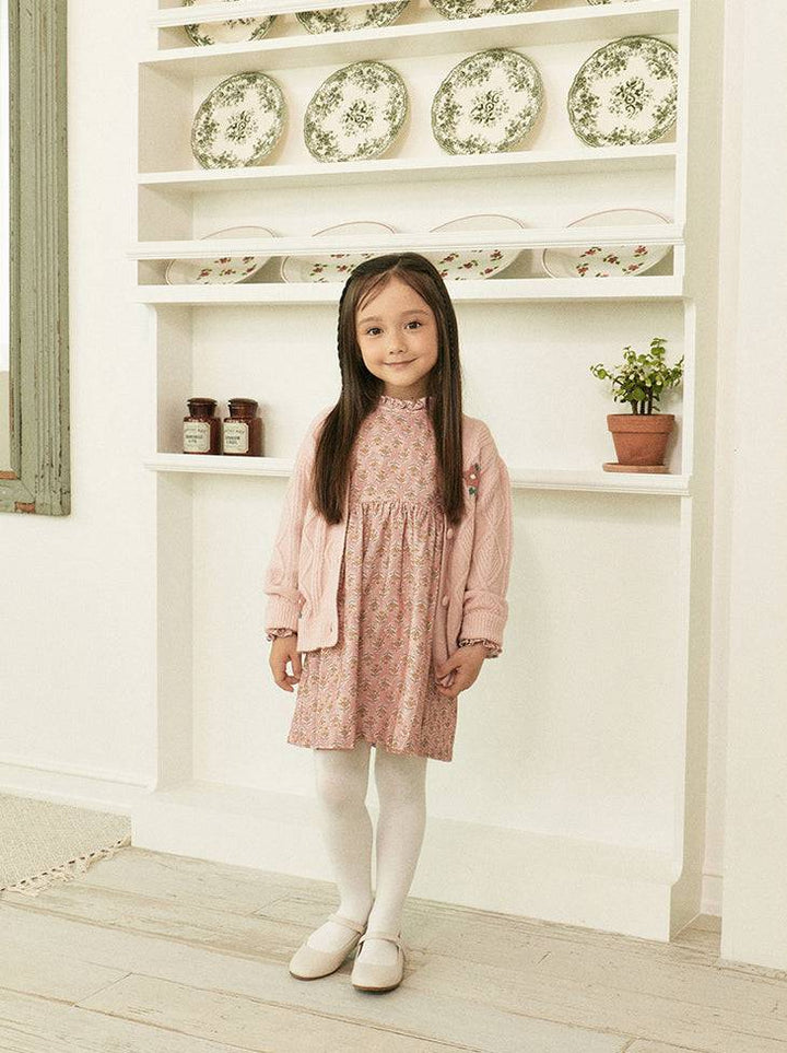 Elena Pink Diamond Knit Floral Cardigan-Cardigan - Kids-ToTo Heros-ToTo Heros l Premium Children&#x27;s Clothing