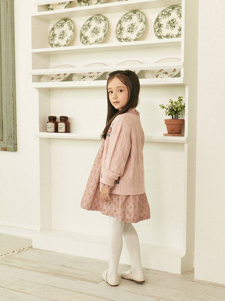 Elena Pink Diamond Knit Floral Cardigan-Cardigan - Kids-ToTo Heros-ToTo Heros l Premium Children&#x27;s Clothing