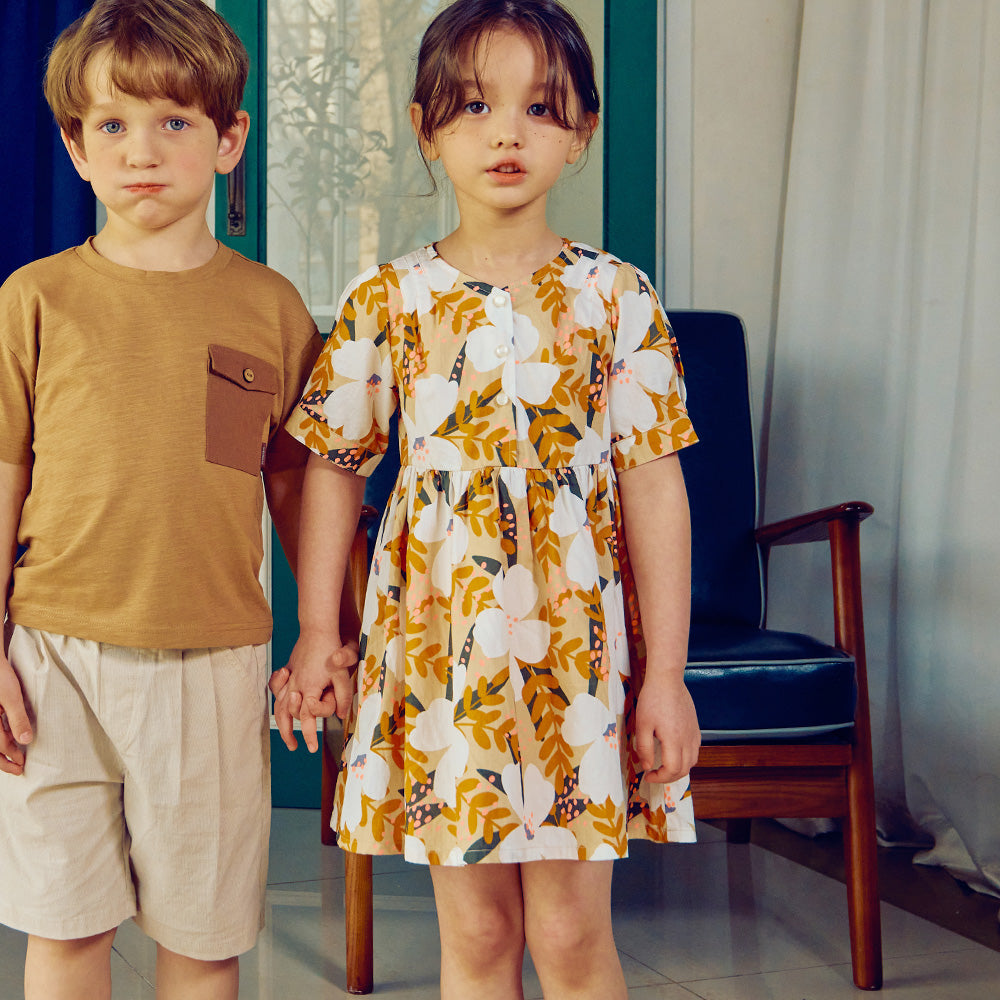 Elyssa Floral Print Round Neck Short Sleeve Summer Dress-Dress - Kids-ToTo Heros-