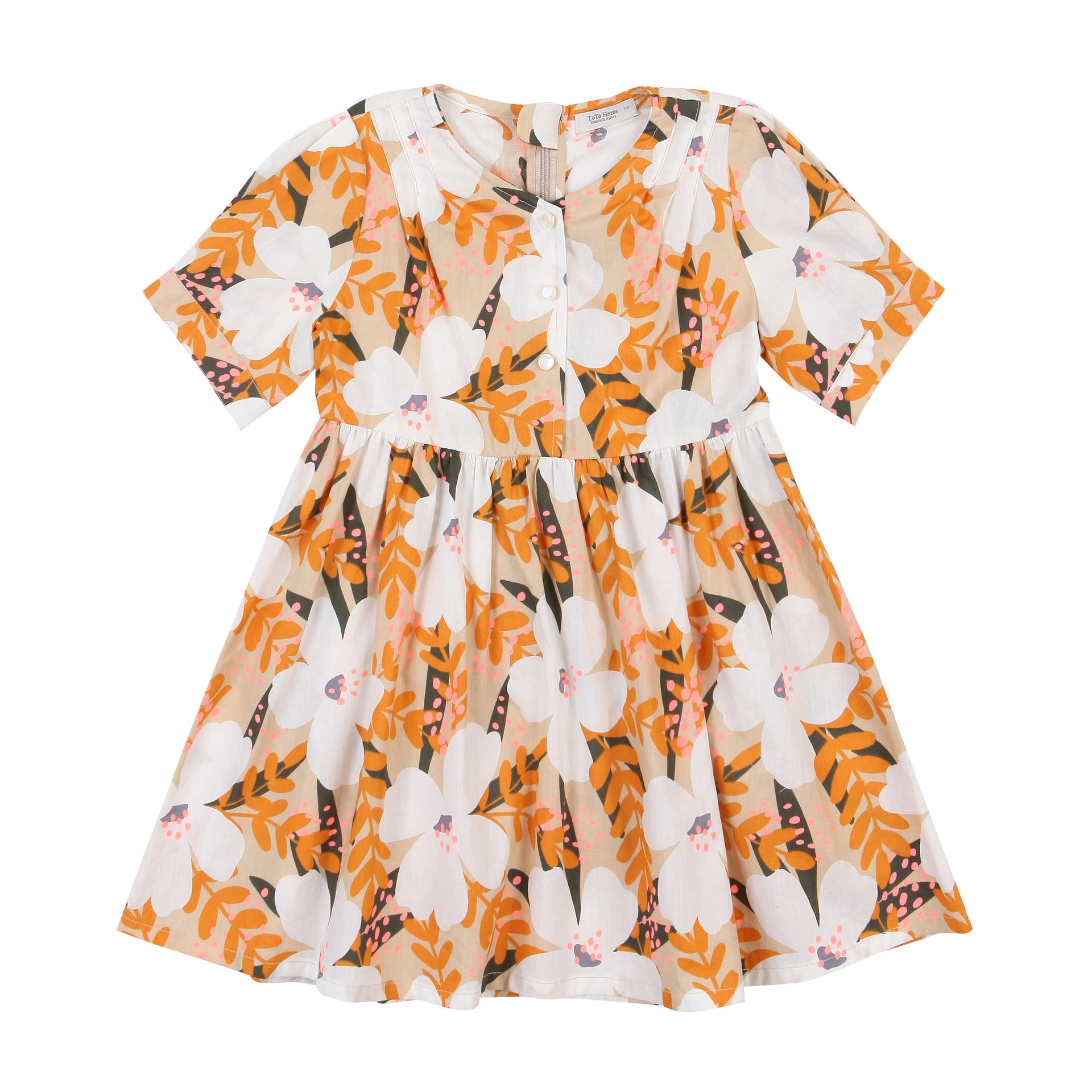 Elyssa Floral Print Round Neck Short Sleeve Summer Dress-Dress - Kids-ToTo Heros-