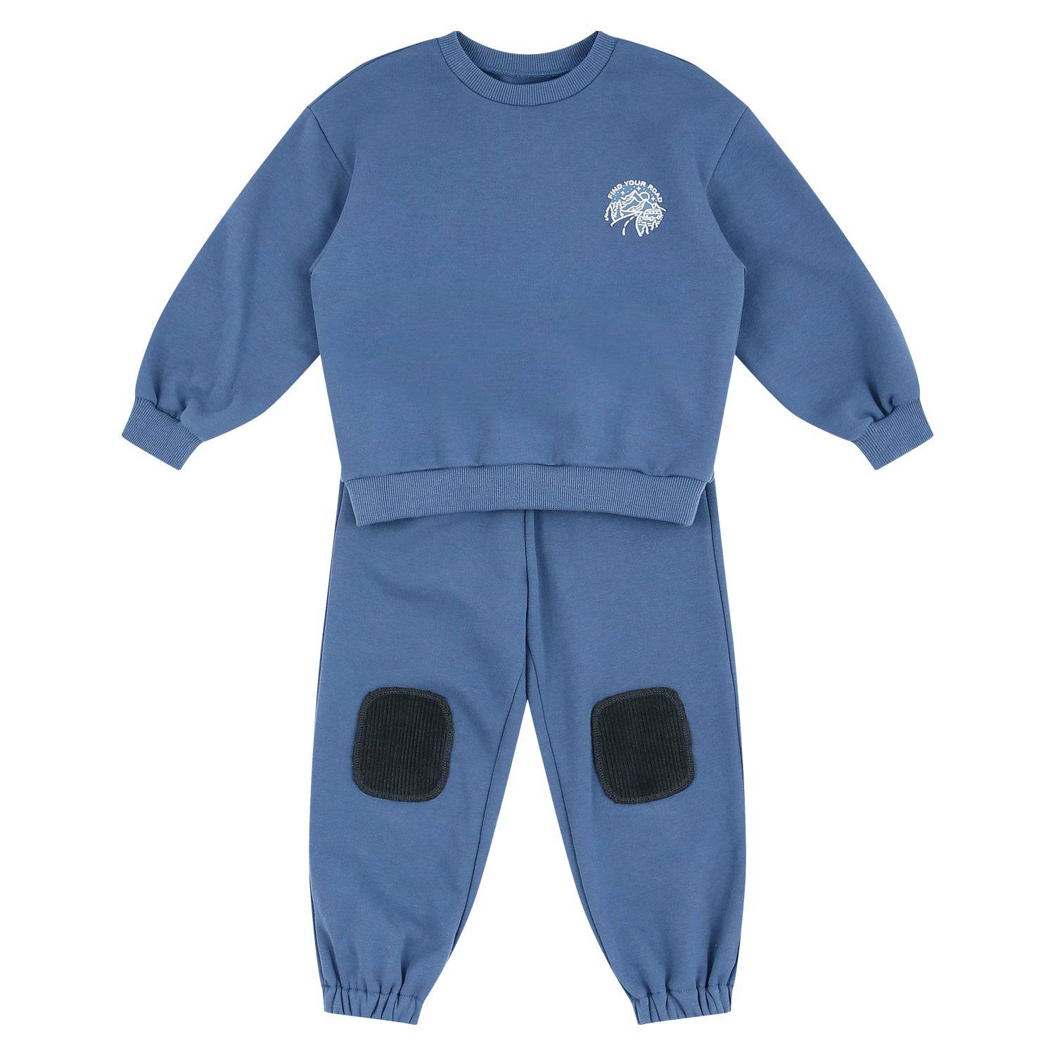 Evans Fleeced Sweatsuit Set with Elbow & Knee Patch-Top & Pant Set - Kids-ToTo Heros-Blue-XXS-ToTo Heros l Premium Children&#x27;s Clothing