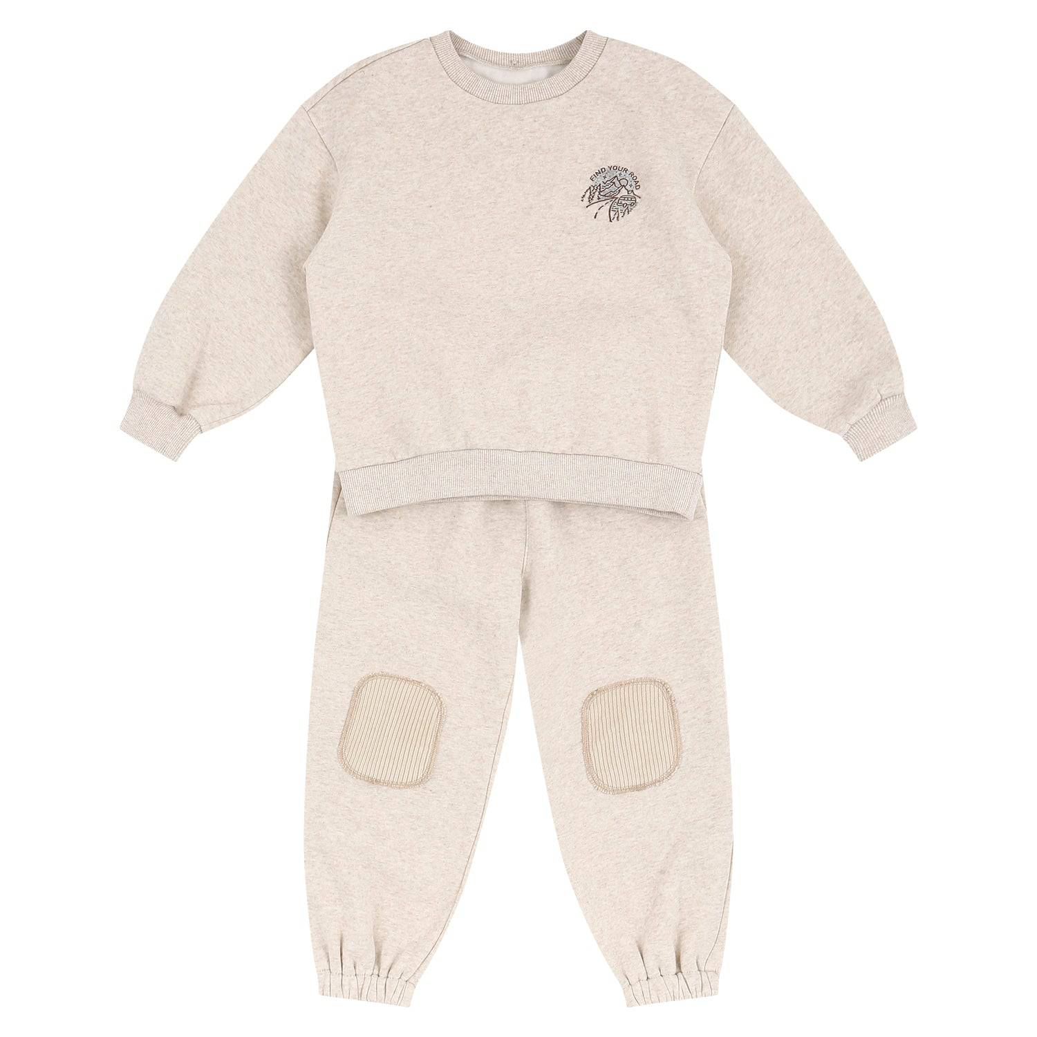 Evans Fleeced Sweatsuit Set with Elbow & Knee Patch-Top & Pant Set - Kids-ToTo Heros-Oatmeal-XXS-ToTo Heros l Premium Children&#x27;s Clothing