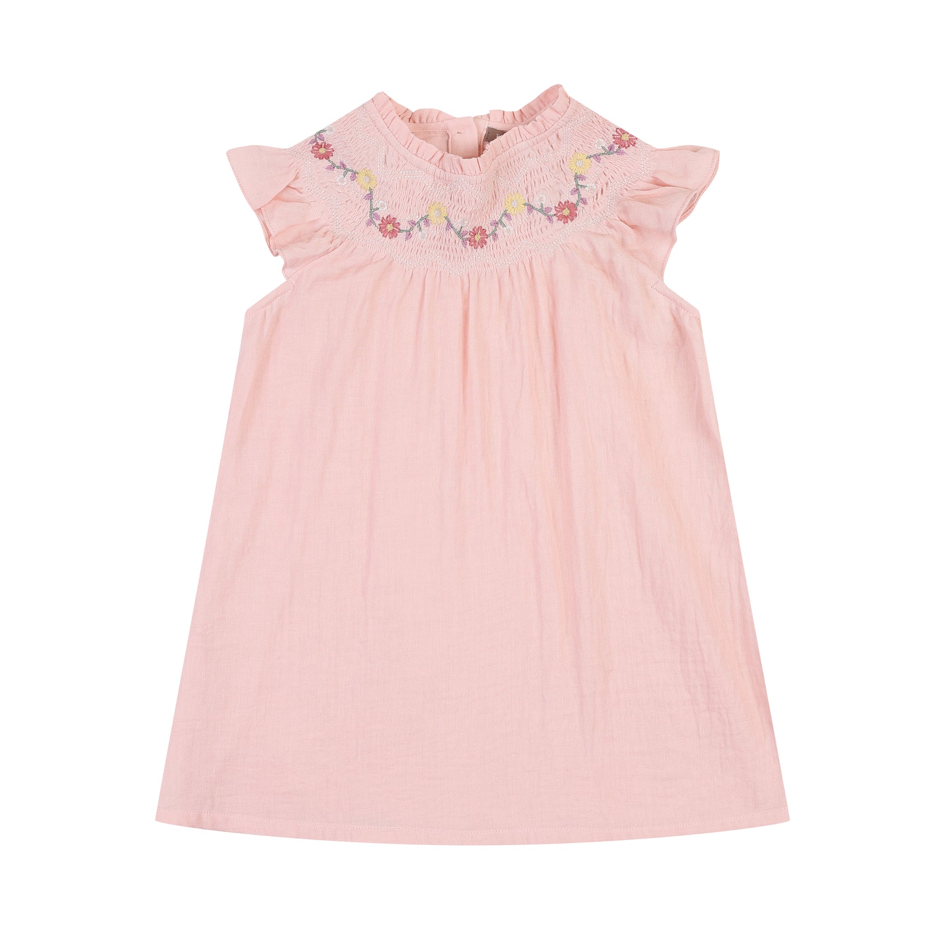 Flower Embroidered Angel Sleeve Smocked Dress-Dress - Kids-ToTo Heros-