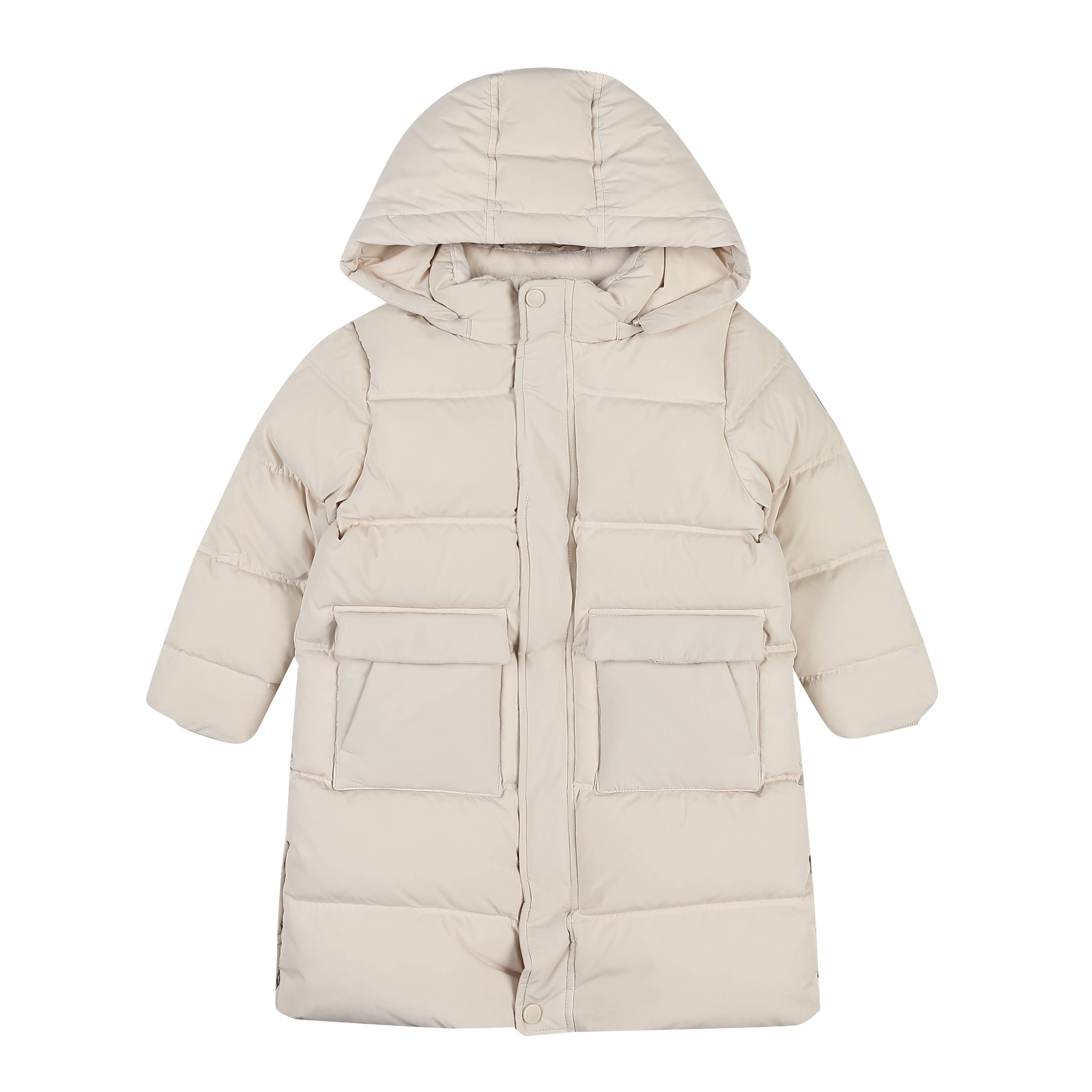 Full Length Down Puffer Jacket with Detachable Hood-Puffer Jacket - Kids-ToTo Heros-Light Beige-XXS-ToTo Heros l Premium Children's Clothing