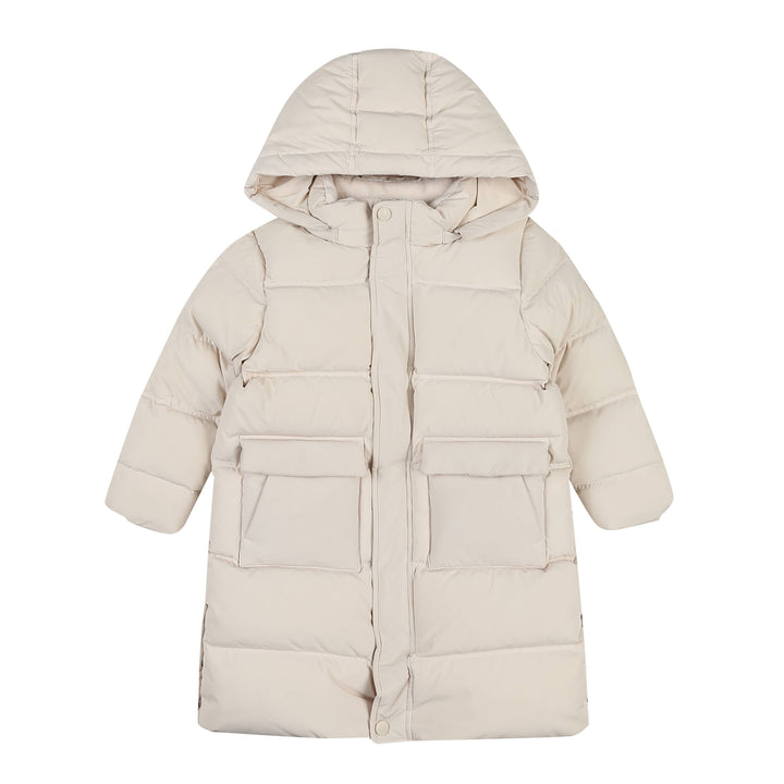 Full Length Down Puffer Jacket with Detachable Hood-Puffer Jacket - Kids-ToTo Heros-Light Beige-XXS-ToTo Heros l Premium Children's Clothing