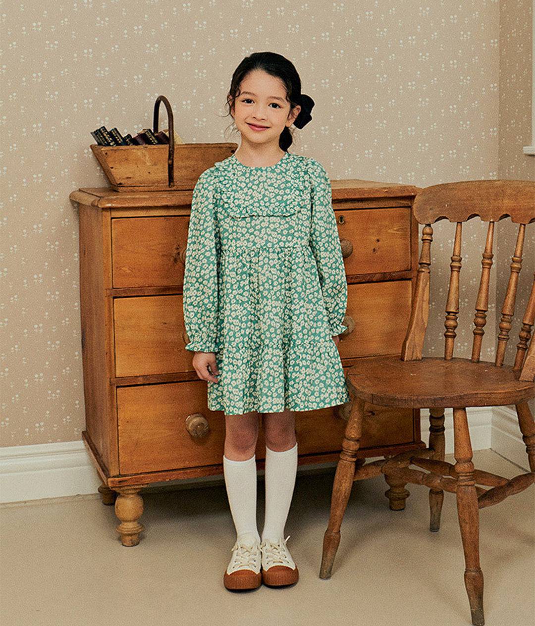 Green Floral Print Dress-Dress - Kids-ToTo Heros-ToTo Heros l Premium Children&#x27;s Clothing